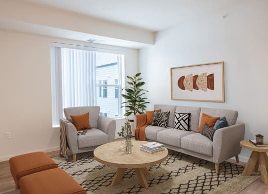 a living room with two couches and a coffee table