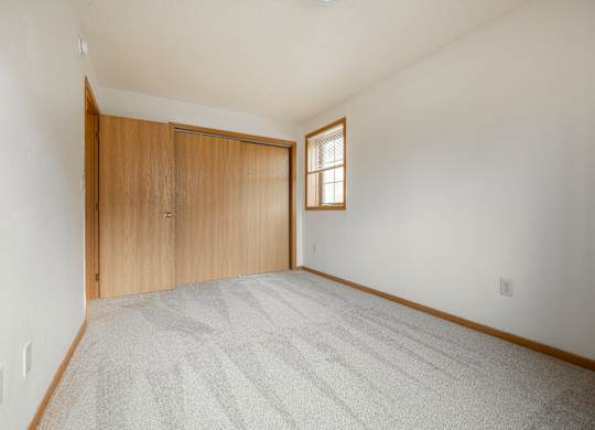a room with a carpeted floor and a wooden door at Ames Lake Neighborhood Apartments, Minnesota, 55106