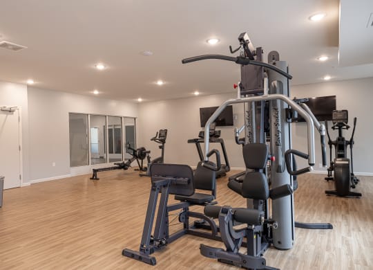weight lifting machines in fitness room