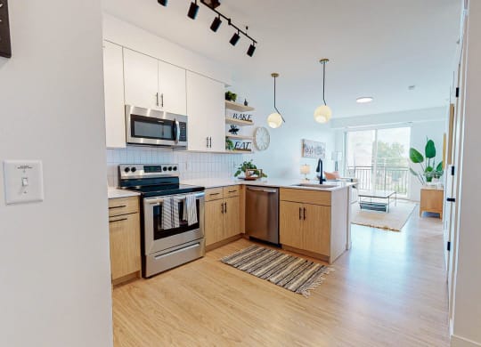 Kitchen and living at CityLine Apartments, Minneapolis, Minnesota