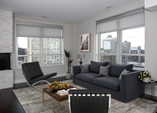 Custom House penthouse staged living area, St Paul, Minnesota