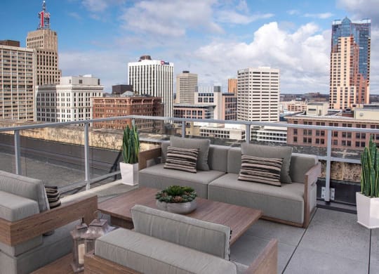 Rooftop patio at Custom House penthouse, St Paul, MN