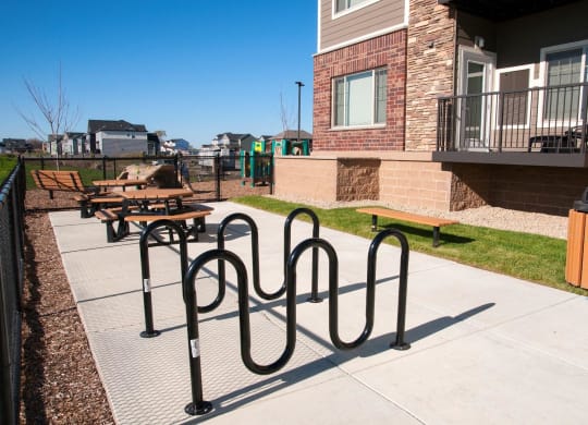 Carver Crossing Apartments Outdoor Bike Rakes on Patio