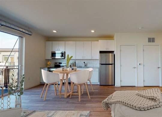 Bright Kitchen at The Bessemer at Seward Commons Apartments, Minneapolis