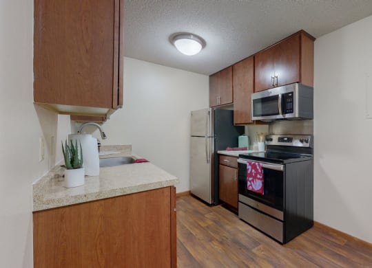 this is a photo of the kitchen of a 560 square foot, 1 bedroom apartment at as