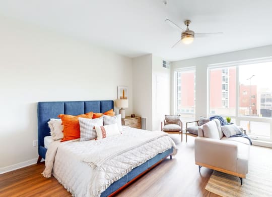 Beautiful Bright Bedroom With Wide Windows at The Arlow on Kellogg, St Paul, Minnesota