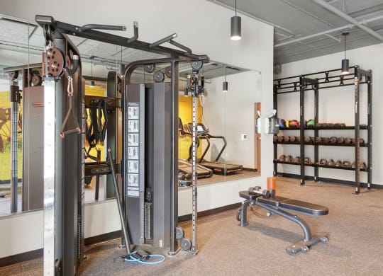 the gym at the flats at big tex apartments