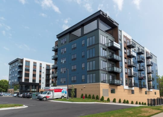 Apartment Building Exterior at The Exchange Apartments, Minnesota, 55112