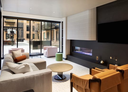 Clubhouse With TV And Fireplace at The Hill Apartments, Saint Paul, MN