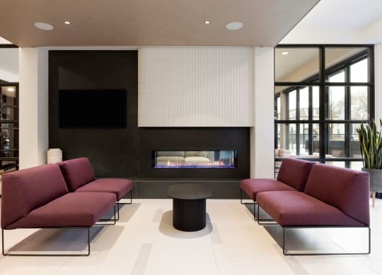 Lounge in Lobby Area with Fireplace at The Hill Apartments, Minnesota, 55102