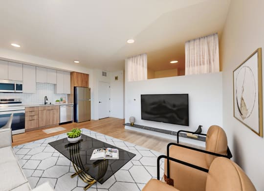 Living Room With Kitchen at The Mason, St. Paul