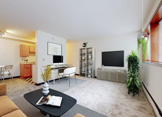 a living room filled with furniture and a flat screen tv