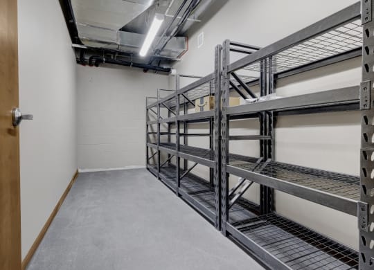 shelves with packages at The Yards and Backyards, Saint Paul
