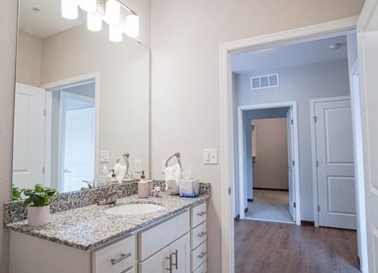 Bathroom with sink and mirror at The Yards, South St. Paul, Minnesota