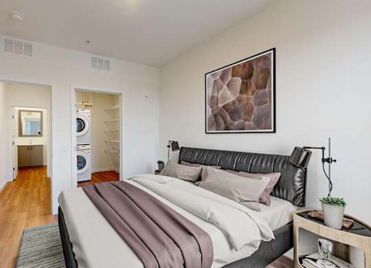 Beautiful Bright Bedroom With Wide Windows at Tyler Street Stacks, Minneapolis Minnesota