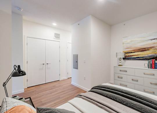Apartment Master Bedroom at Tyler Street Stacks, Minneapolis