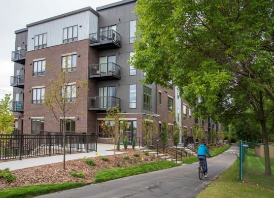 Urban Park exterior from bike path at Urban Park I and II Apartments, St Louis Park
