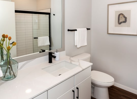 White interior bath rooms at Volo at Texa Tonka Apartments , St Louis Park, 55426
