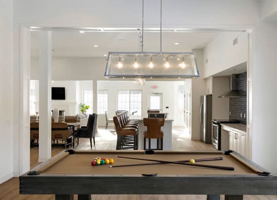 Large billiards table in clubhouse of Waterstone Place in Minnetonka, Mn