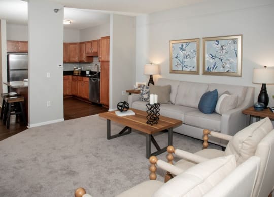 Living room and kitchen  at Waterstone Place in Minnetonka, MN