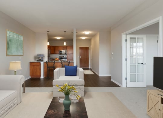 Living Room with Kitchen View at Waterstone Place in Minnetonka, MN 55305
