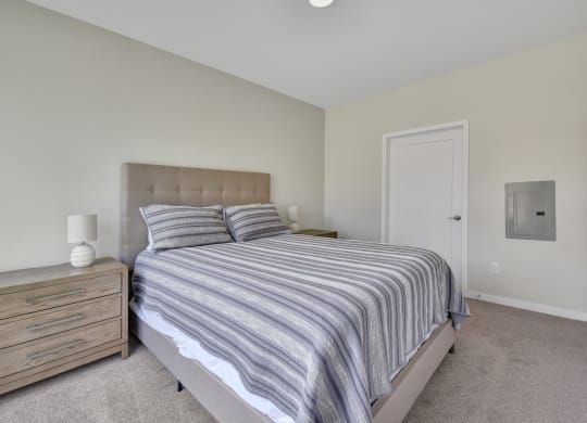 a bedroom with a bed and two night stands
