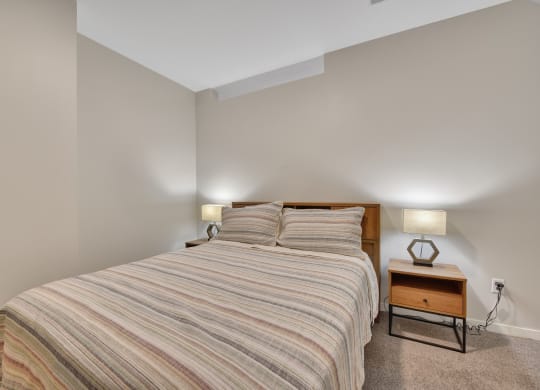 a bedroom with a bed and two night stands