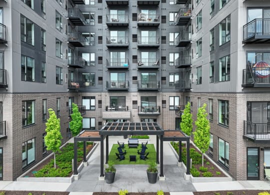 a view of the courtyard at the m on hennepin apartments in minneapolis,