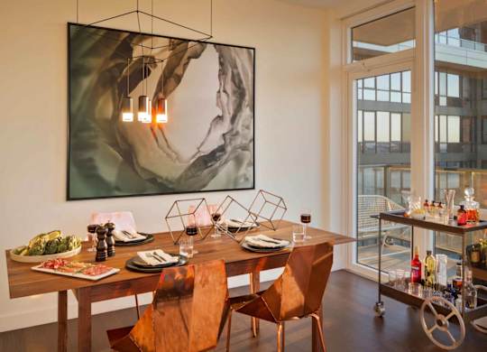 Open concept dining room at SKY Apartments, New York