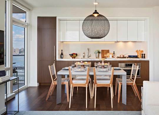 Open concept dining room at SKY Apartments, New York