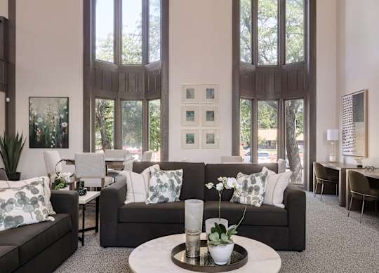 A living room with a couch, chairs, and a coffee table.