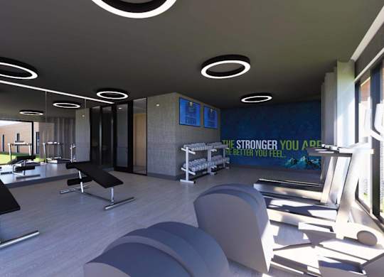 A modern room with a motivational quote on the wall.