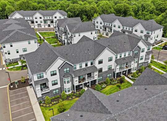 Aerial view of residential apartment community at The Franklin at Marlboro Apartments, Marlboro