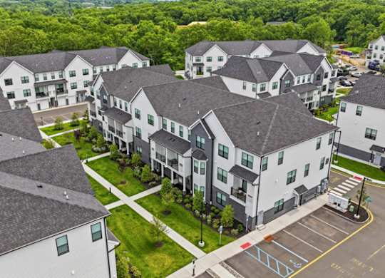 Aerial view of multifamily residential community at The Franklin at Marlboro Apartments, Marlboro, NJ 07746