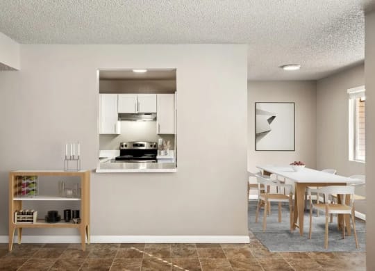 a kitchen and dining room with a white table and chairs at Bella Vista, St. George, UT