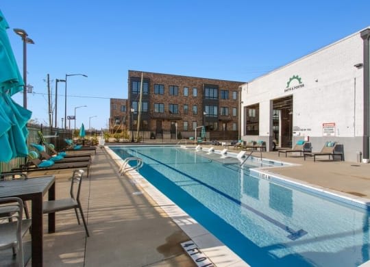 a large swimming pool in front of a building at Smith and Porter, Atlanta, 30313