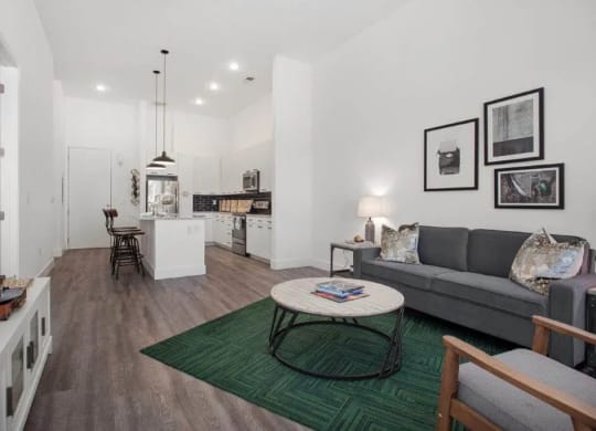 a living room with a couch and a table at Smith and Porter, Atlanta, GA