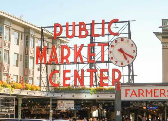 the public market center sign in the city