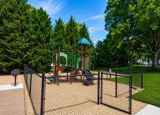 A playground with a swing set and a green dome-shaped structure.