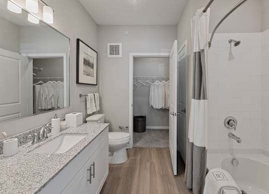 Bathroom with a White Tub at Citadel at Westpointe Apartments, San Antonio, TX
