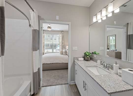 Bedroom with Attached Bathroom at Citadel at Westpointe Apartments, San Antonio, Texas