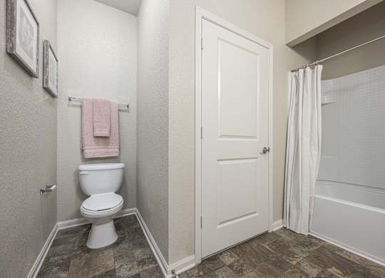 Bathroom with Shower Curtain at Spring Creek Apartments, Florida