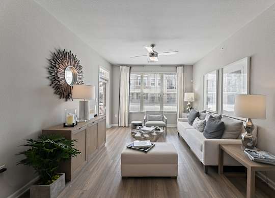 Living Room with a Window at Citadel at Westpointe Apartments, San Antonio, TX