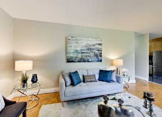 a living room with a couch and a coffee table
