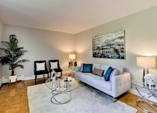 a living room with a couch and a coffee table