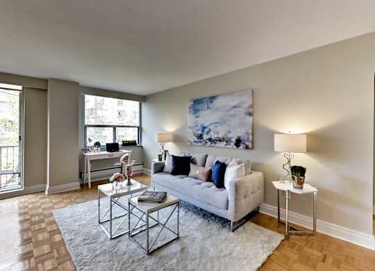 a living room with a couch and a coffee table