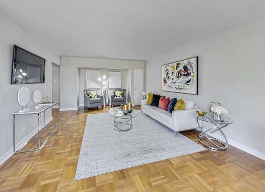 a living room with a couch and a rug and a tv