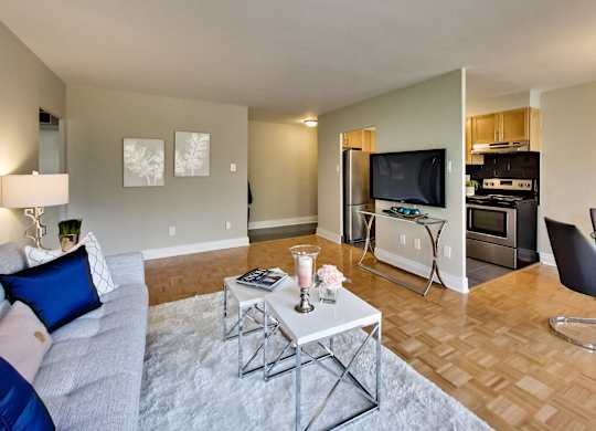 a living room with a couch and a coffee table