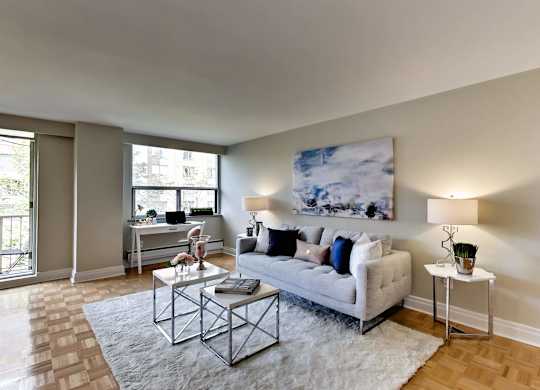 a living room with a couch and a coffee table
