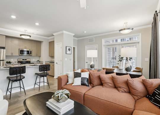 a modern living area with luxury vinyl plank flooring